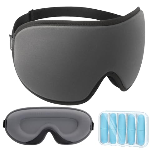 LYSIAN Cooling Sleep Eye Mask Men Women 3D Night Blindfold Sleep Mask with Earplugs Soft PressureFree Shade Cover for Travel Yoga SilverGrey - Image 2