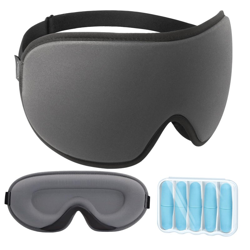 LYSIAN Cooling Sleep Eye Mask Men Women 3D Night Blindfold Sleep Mask with Earplugs Soft PressureFree Shade Cover for Travel Yoga SilverGrey - Image 3