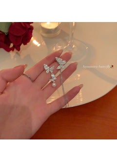 2022 New Trendy Women Earrings Butterfly Design Pearl Tassel Small Design Luxury High-end Feel Silver S1158