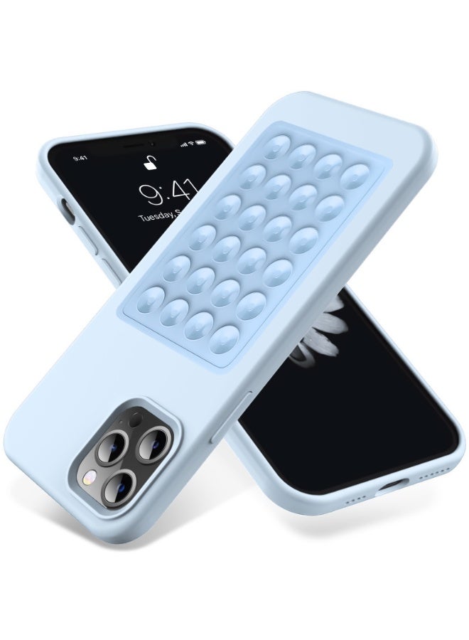 جراب هاتف من السيليكون الناعم مع قاعدة شفط وحامل حماية كاملة ضد الصدمات لهاتف iPhone 13 Pro (أزرق فاتح)