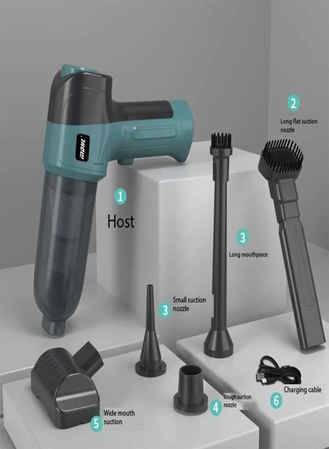 إم دي اتش إل مكنسة كهربائية محمولة صغيرة محمولة قابلة لإعادة الشحن للسيارة، لاسلكية مع شفط قوي 9000PA مع 5 ملحقات متعددة الاستخدامات وفرشاة تنظيف - Image 2
