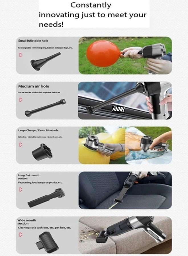 إم دي اتش إل مكنسة كهربائية محمولة صغيرة محمولة قابلة لإعادة الشحن للسيارة، لاسلكية مع شفط قوي 9000PA مع 5 ملحقات متعددة الاستخدامات وفرشاة تنظيف - Image 5