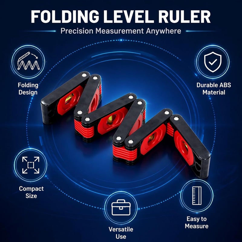 Folding Level 72cm Multi Angle Measuring Tool, 6 Sections Foldable, Magnetic Aluminum Ruler - Precise Measurement, Space Saving Design, Ideal for Woodworking and Construction - Image 2
