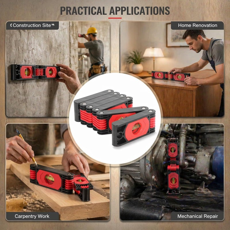 Folding Level 72cm Multi Angle Measuring Tool, 6 Sections Foldable, Magnetic Aluminum Ruler - Precise Measurement, Space Saving Design, Ideal for Woodworking and Construction - Image 3