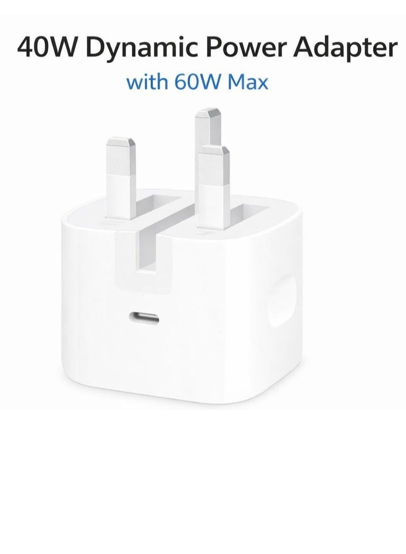 40W USB-C Fast Charger – 60W Max Dynamic Power Adapter, PD Fast Charging Type-C Wall Charger for iPhone 17/16/15 Pro Max, iPad, Samsung S24/S23, Xiaomi & All USB-C Devices – 3-Pin UK Plug White - Image 1