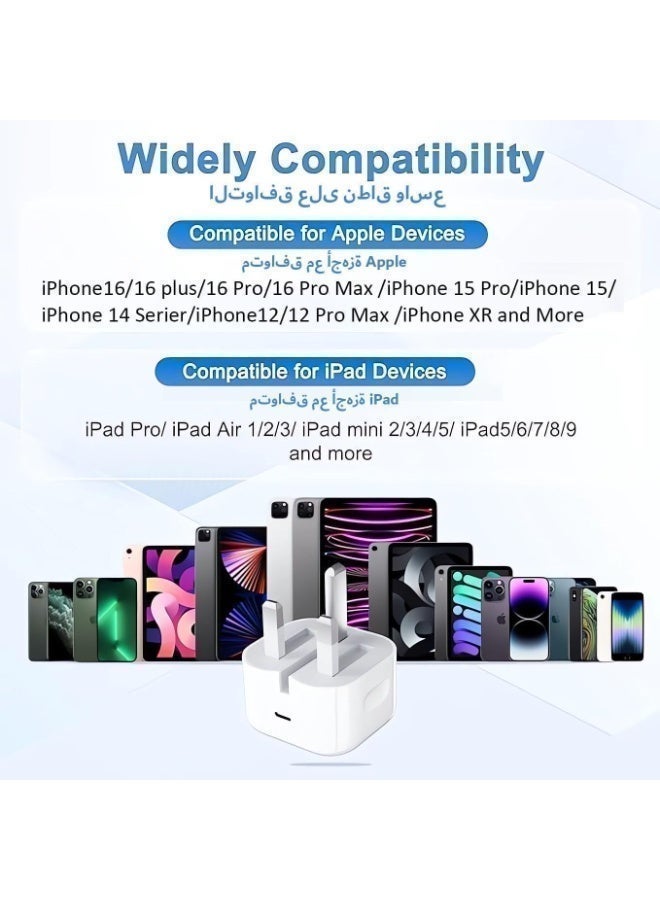 40W USB-C Fast Charger – 60W Max Dynamic Power Adapter, PD Fast Charging Type-C Wall Charger for iPhone 17/16/15 Pro Max, iPad, Samsung S24/S23, Xiaomi & All USB-C Devices – 3-Pin UK Plug White - Image 4
