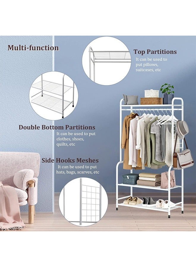 Solerconm Coat Rack Stand with Shoe Rack White Clothes Rail Shoe Rack Free Standing Coat Stand with 2-Tier Shoe Storage Bench Metal Coat Stands for Hallway Bedroom Entryway, 75 * 40 * 168cm (White) - Image 4