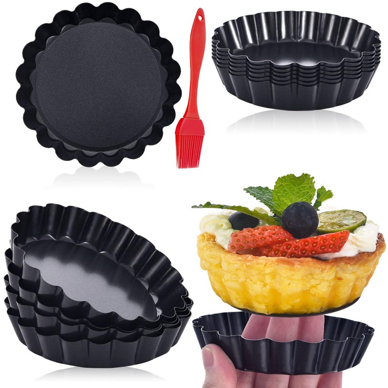 DATANYA 16 Pack Mini Tart Pans 4 Inch with Removable Bottom Round Nonstick Quiche Pan Heavy Duty Fluted Side Tart Molds for Pies Mousse Cakes Dessert Baking