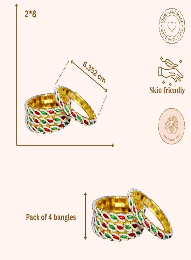 ACCESSHER Gold Plated Bangle Style Brass Kada For Women | Traditional Rajwadi Bangles, Beaded Pearl, Multicolour Stone | Stylish Bangles Set for Girls and Women (2.8) - Image 5