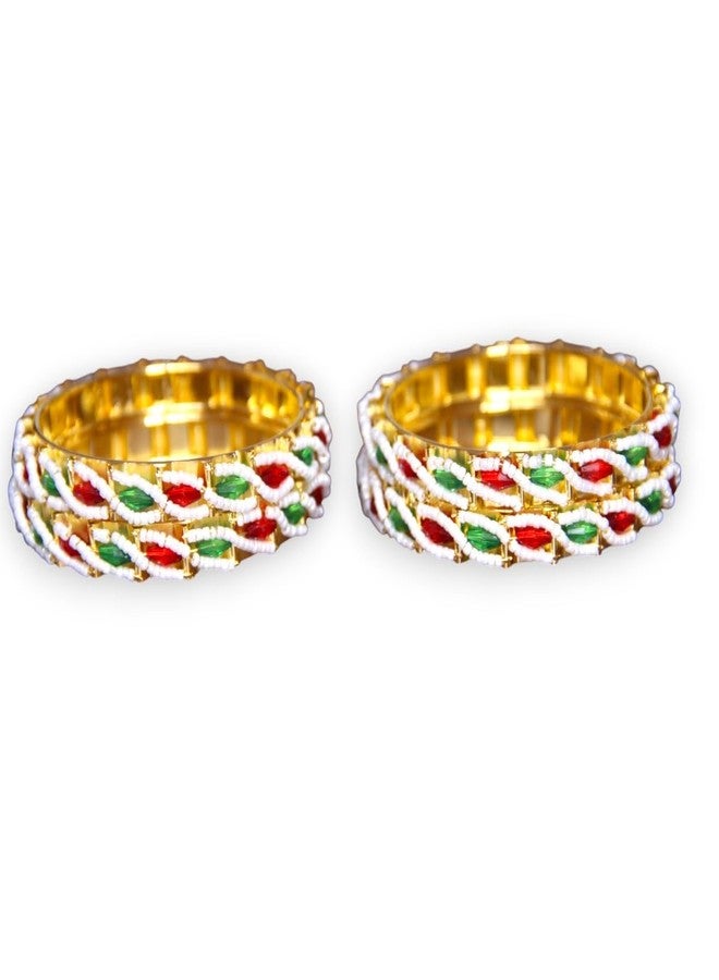 ACCESSHER Gold Plated Bangle Style Brass Kada For Women | Traditional Rajwadi Bangles, Beaded Pearl, Multicolour Stone | Stylish Bangles Set for Girls and Women (2.8) - Image 1
