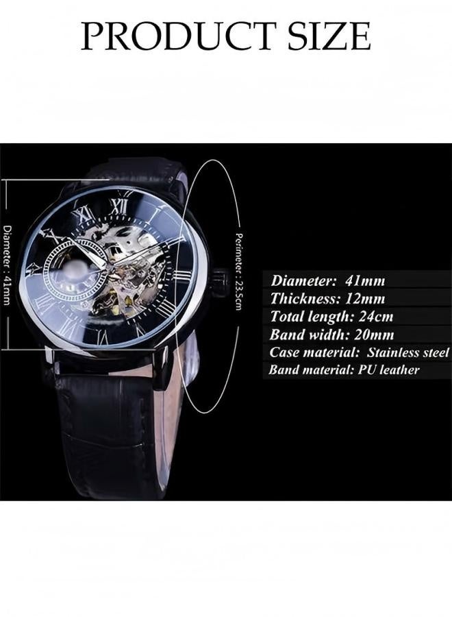 DUNISO Men's Skeleton Automatic Watches,Men's Hollow Carved Watch,Stainless Steel Automatic Watches with A Leather Strap,Business Wristwatch Male,Daily Waterproof,Noctilucent,Suitable for Daily Business Appointments and Work Use - Image 2