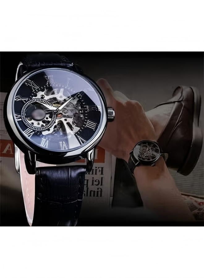DUNISO Men's Skeleton Automatic Watches,Men's Hollow Carved Watch,Stainless Steel Automatic Watches with A Leather Strap,Business Wristwatch Male,Daily Waterproof,Noctilucent,Suitable for Daily Business Appointments and Work Use - Image 4