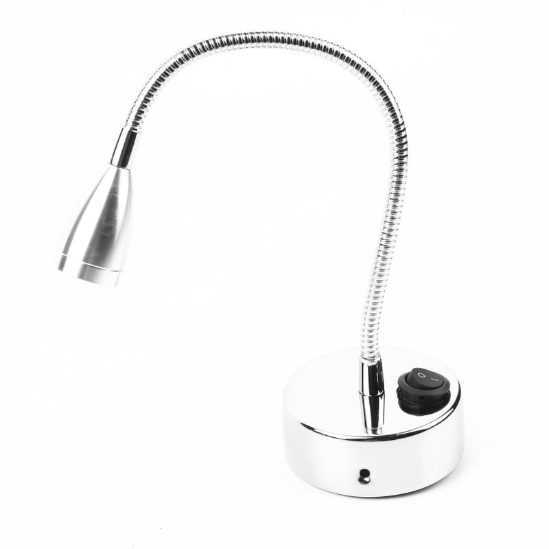 Silver LED Wall Lamps Flexible Gooseneck Bedroom Bedside Reading Light Cool White (Type 2) - Image 2