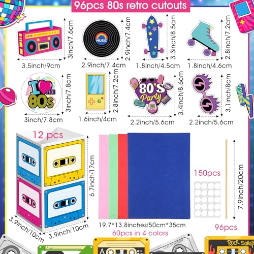 Weekgrat 12 Sets 80s Retro Party Decorations 80s Centerpieces Retro Hip Hop Table Toppers with Cassette Tape Box 1980s Cutouts and Sticks for Shower Party Birthday Decor - Image 5