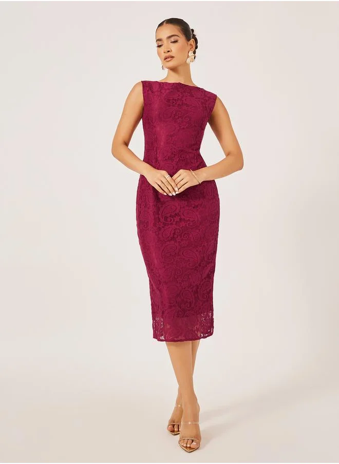 ستايلي Lace Sleeveless Bodycon Midi Dress