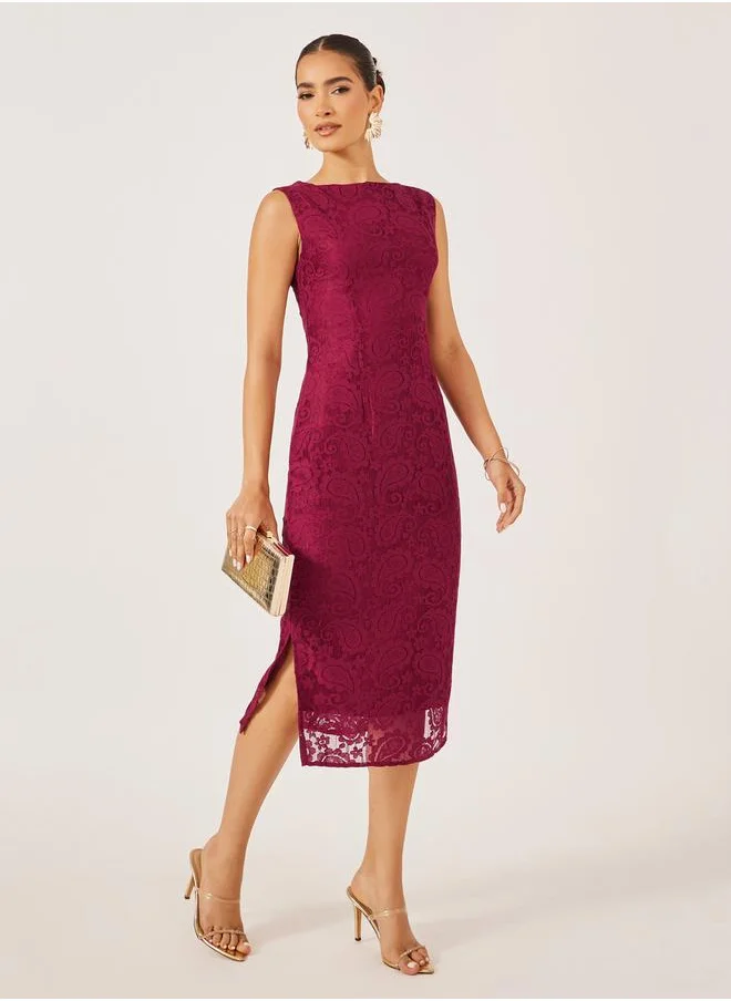 ستايلي Lace Sleeveless Bodycon Midi Dress