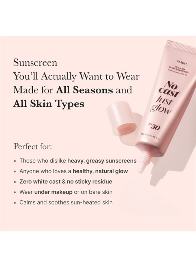 باروبت No Cast Just Glow Collagen Sunscreen  SPF 50 Wide Spectrum Face Sunscreen  خفيفة الوزن ، غير اللاصقة ، صيغة ترطيبية  الببتيد ، Cica للتهدئة واللمع  العناية بالبشرة الكورية - Image 4