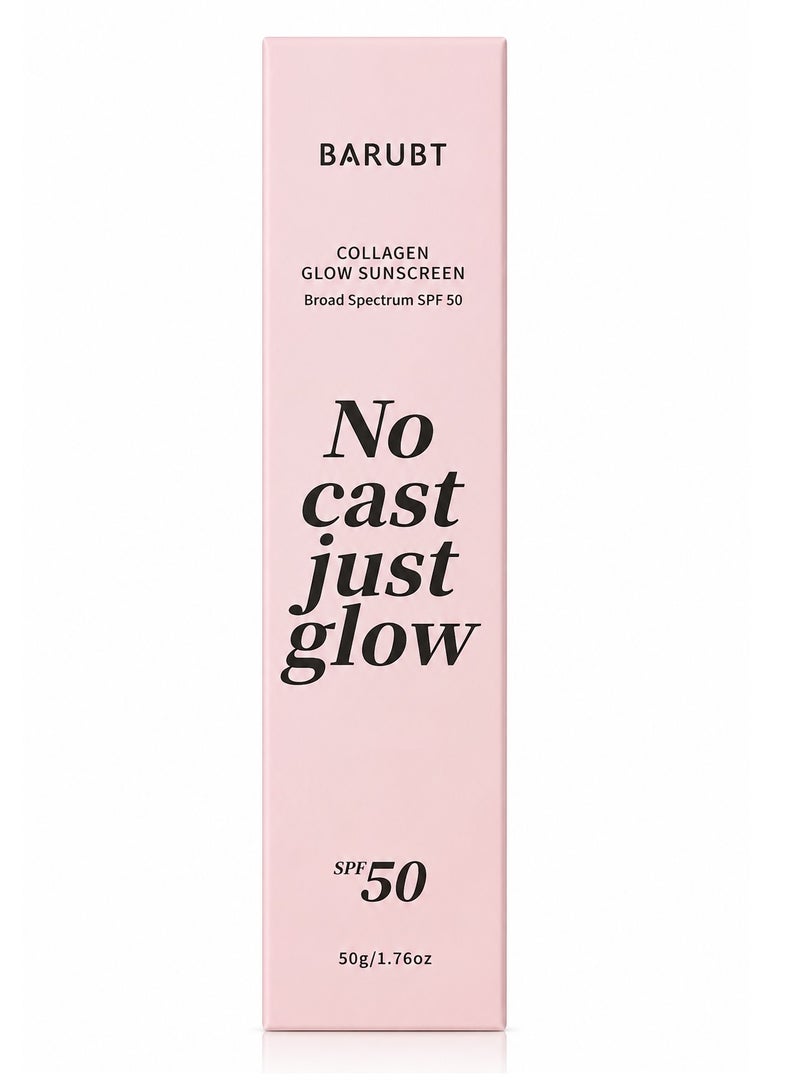 باروبت No Cast Just Glow Collagen Sunscreen  SPF 50 Wide Spectrum Face Sunscreen  خفيفة الوزن ، غير اللاصقة ، صيغة ترطيبية  الببتيد ، Cica للتهدئة واللمع  العناية بالبشرة الكورية - Image 1