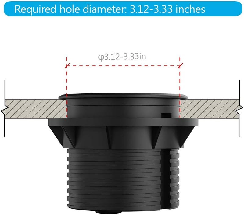 JSVER Desktop Power Grommet JSVER Mini Desktop Power Strip Hide Recessed Power Grommet Socket with 2 AC Outlets and 2 USB Charging PortsCable for a 318 Inch Desk Hole for Kitchen TableConference Room - Image 3