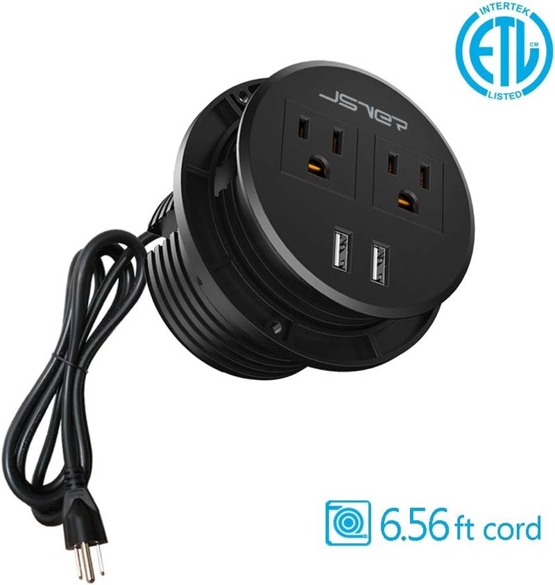 JSVER Desktop Power Grommet JSVER Mini Desktop Power Strip Hide Recessed Power Grommet Socket with 2 AC Outlets and 2 USB Charging PortsCable for a 318 Inch Desk Hole for Kitchen TableConference Room - Image 4