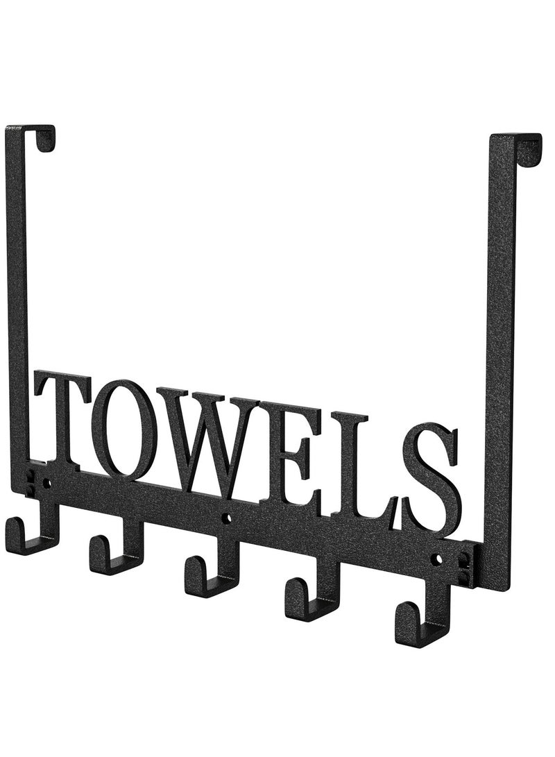 Versatile Over Door Hook Rack, 5 Hooks for Coats, Towels and Hats, Perfect for Any Room, 37cm Black Hanger - Image 1