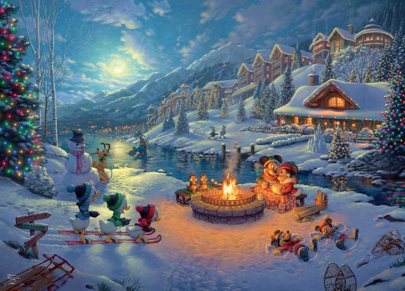 Ceaco - Thomas Kinkade - Disney Dreams Collection - Holiday - Mickey and Minnie Christmas Lodge - 1000 Piece Jigsaw Puzzle - Image 1