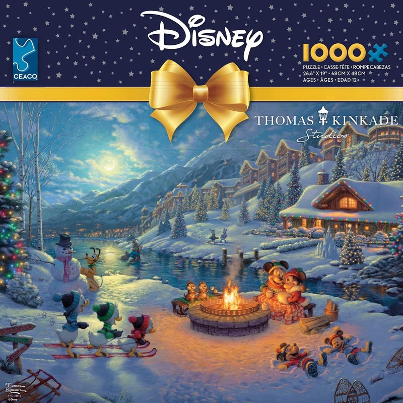 Ceaco - Thomas Kinkade - Disney Dreams Collection - Holiday - Mickey and Minnie Christmas Lodge - 1000 Piece Jigsaw Puzzle - Image 2