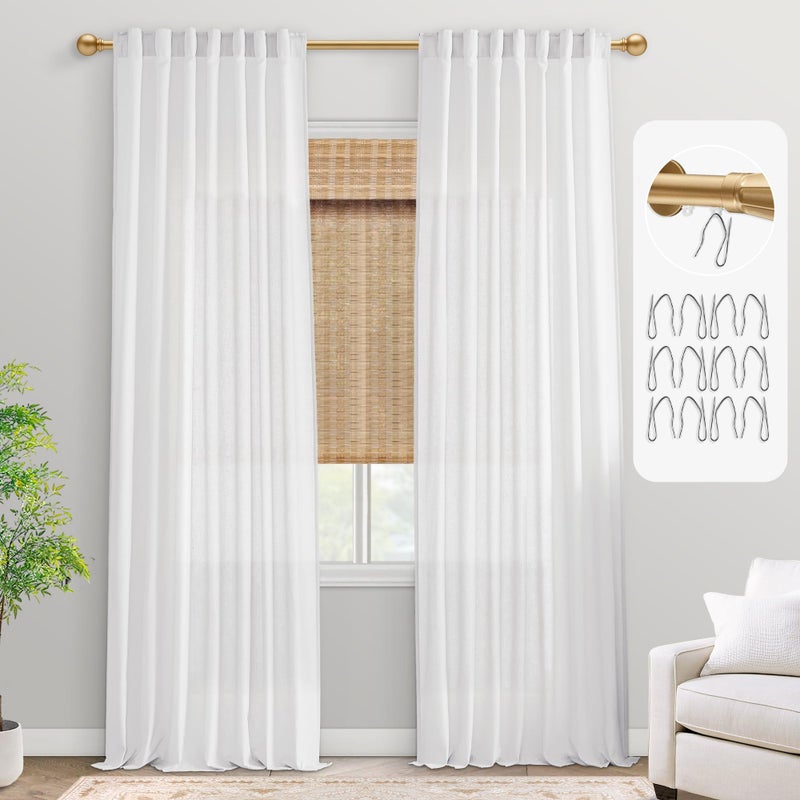 PANELSBURG White Linen Curtains 102 Inches Long for Living Room Back Tab Pleated Cotton Linen Blend Light Filtering Curtains Drapes for Bedroom Office 2 Panel Set - Image 1