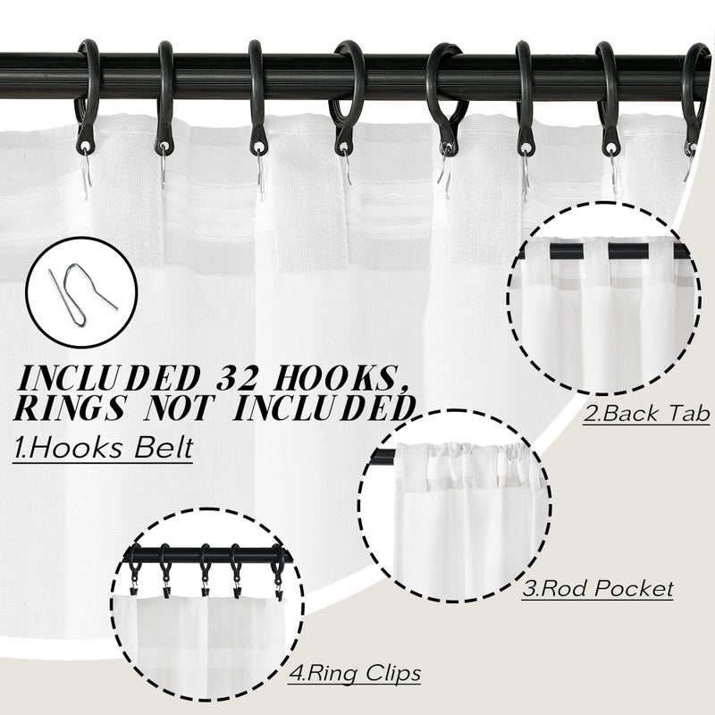 PANELSBURG White Linen Curtains 102 Inches Long for Living Room Back Tab Pleated Cotton Linen Blend Light Filtering Curtains Drapes for Bedroom Office 2 Panel Set - Image 2