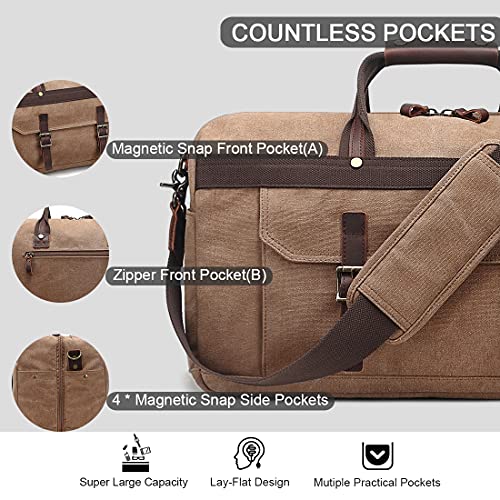 SOAEON Duffle Bag for Men Waterproof Genuine Leather Canvas Travel Duffel Bags for Women Overnight Weekender Bag for Traveling, Brown - Image 4