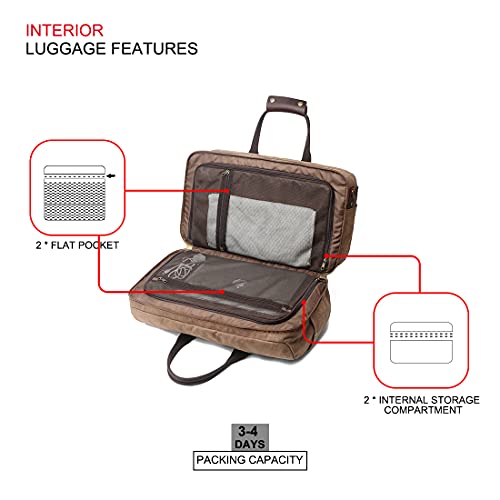 SOAEON Duffle Bag for Men Waterproof Genuine Leather Canvas Travel Duffel Bags for Women Overnight Weekender Bag for Traveling, Brown - Image 2