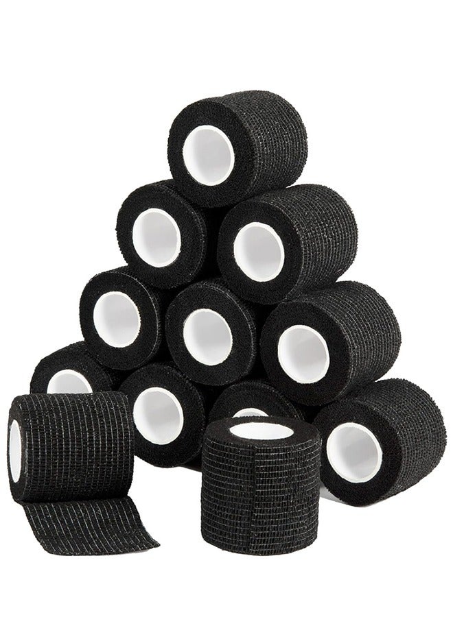 12 Pack Self Adhesive Bandage Wrap （ 5 X 450 cm） Elastic Bandage Wrap Self Adherent Cohesive Tape Bandages for Wrist Ankle Vet Wrap for Dogs Swelling Sprains Athletic Tape Grip Cover (Black) - Image 1