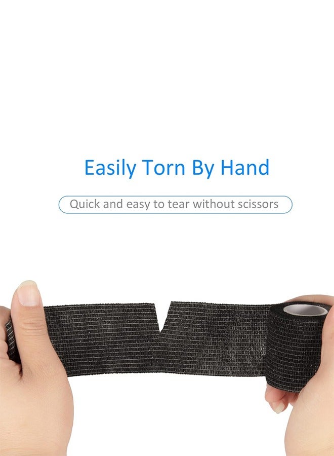 12 Pack Self Adhesive Bandage Wrap （ 5 X 450 cm） Elastic Bandage Wrap Self Adherent Cohesive Tape Bandages for Wrist Ankle Vet Wrap for Dogs Swelling Sprains Athletic Tape Grip Cover (Black) - Image 2