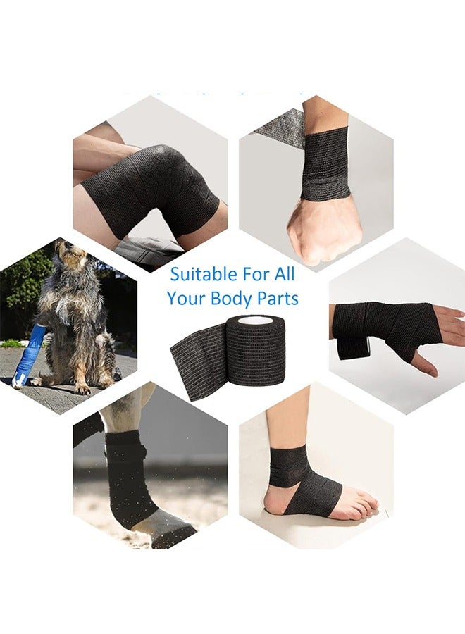 12 Pack Self Adhesive Bandage Wrap （ 5 X 450 cm） Elastic Bandage Wrap Self Adherent Cohesive Tape Bandages for Wrist Ankle Vet Wrap for Dogs Swelling Sprains Athletic Tape Grip Cover (Black) - Image 5