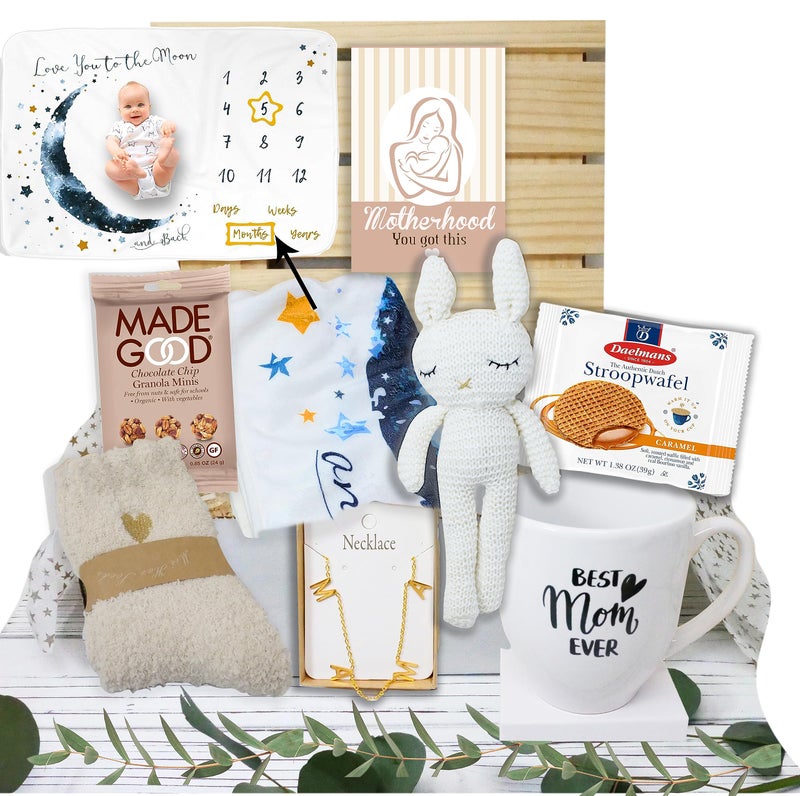 Ultimate New MOM Gifts Care PackageGift Basket New Baby Gift Expecting Pregnant Women Mother to be Baby Shower Pregnancy or After Birth Surgery Milestone Baby Blanket Mothers Day Gift