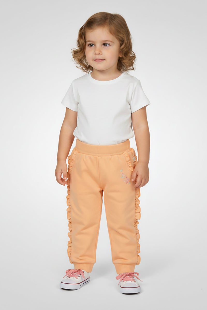 Hamleys Toddlers Girl Embroidered Jogger Pants, Peach - Image 1
