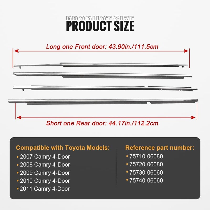 GZYF 4PCS Weatherstrips Window Moulding Trim Seal Belt for Toyota Camry 2007-2011, Chrome - Image 5