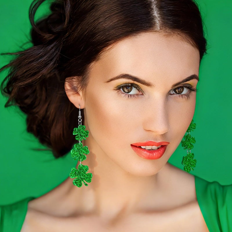 Fullive St Patricks Day Earrings, Acrylic Four Leaf Clover Earrings, St Patricks Day Accessories, Irish Festival Good Luck Dangle - Image 4