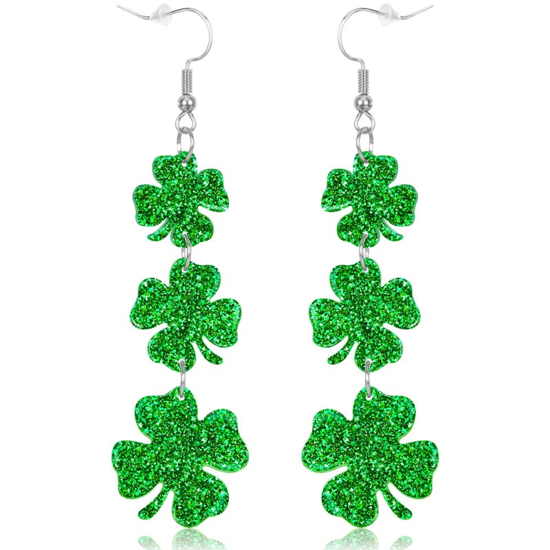 Fullive St Patricks Day Earrings, Acrylic Four Leaf Clover Earrings, St Patricks Day Accessories, Irish Festival Good Luck Dangle - Image 1