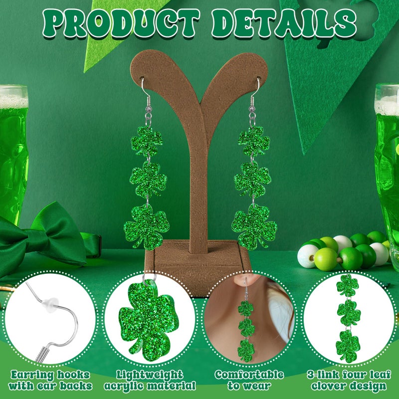 Fullive St Patricks Day Earrings, Acrylic Four Leaf Clover Earrings, St Patricks Day Accessories, Irish Festival Good Luck Dangle - Image 3