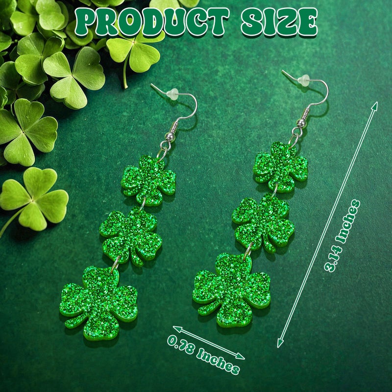 Fullive St Patricks Day Earrings, Acrylic Four Leaf Clover Earrings, St Patricks Day Accessories, Irish Festival Good Luck Dangle - Image 2