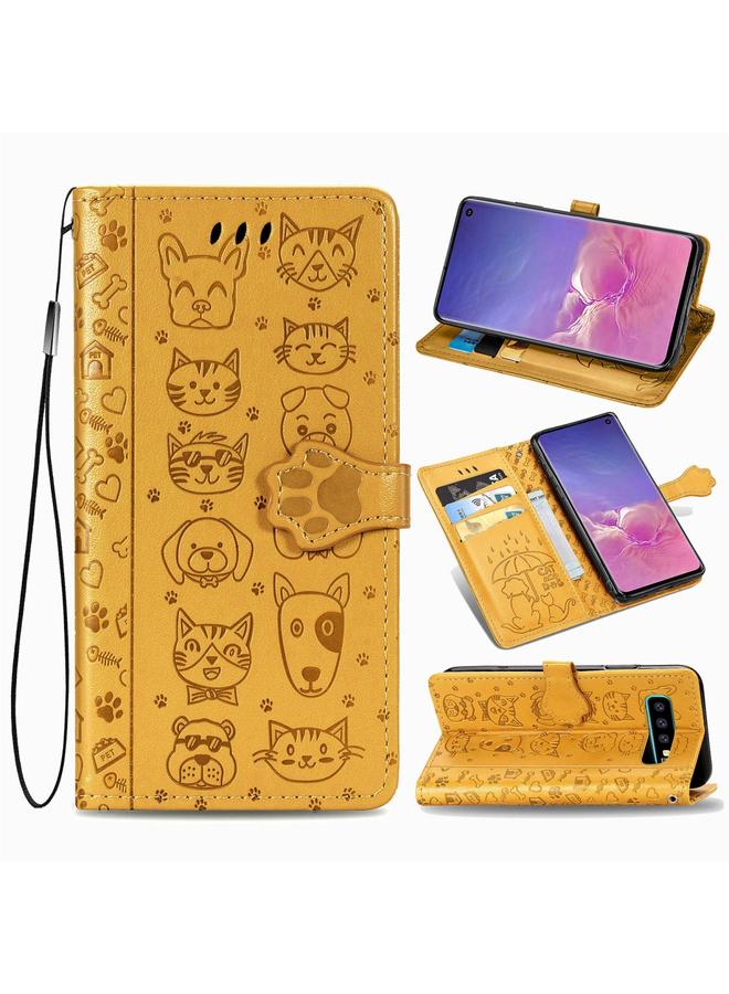 Zaboon Case For Galaxy S10 Cute Cat and Dog Embossed Horizontal Flip Leather Case with Bracket / Card Slot / Wallet / Lanyard - Image 1