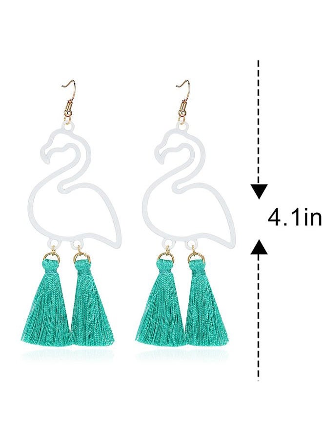Gleamart - Flamingo Earrings Bohemian Short Fringe Drap Hook Stud Clip Summer Eardrop White Pink - Image 1