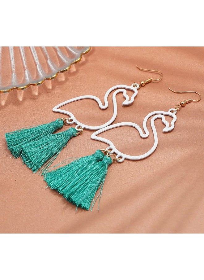 Gleamart - Flamingo Earrings Bohemian Short Fringe Drap Hook Stud Clip Summer Eardrop White Pink - Image 1