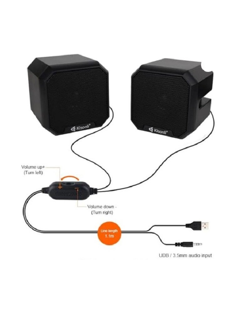 Kisonli Kisonli KS-02 Computer Multimedia Speakers mini - 3W*2 Channel Wired Stereo Sound - 3.5mm Jack + 2.0 USB Powered For Gaming/Movie/Music/PC/Laptop  - Image 3