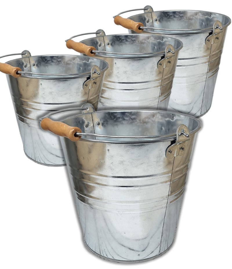 Large Metal Bucket 1875 Gallon 4 Pack Pail Tins Silver wWood Handle Retro Look for Planter or dcor Gifts Basket Ice Top 95 Height 85 Bottom 65 Inch