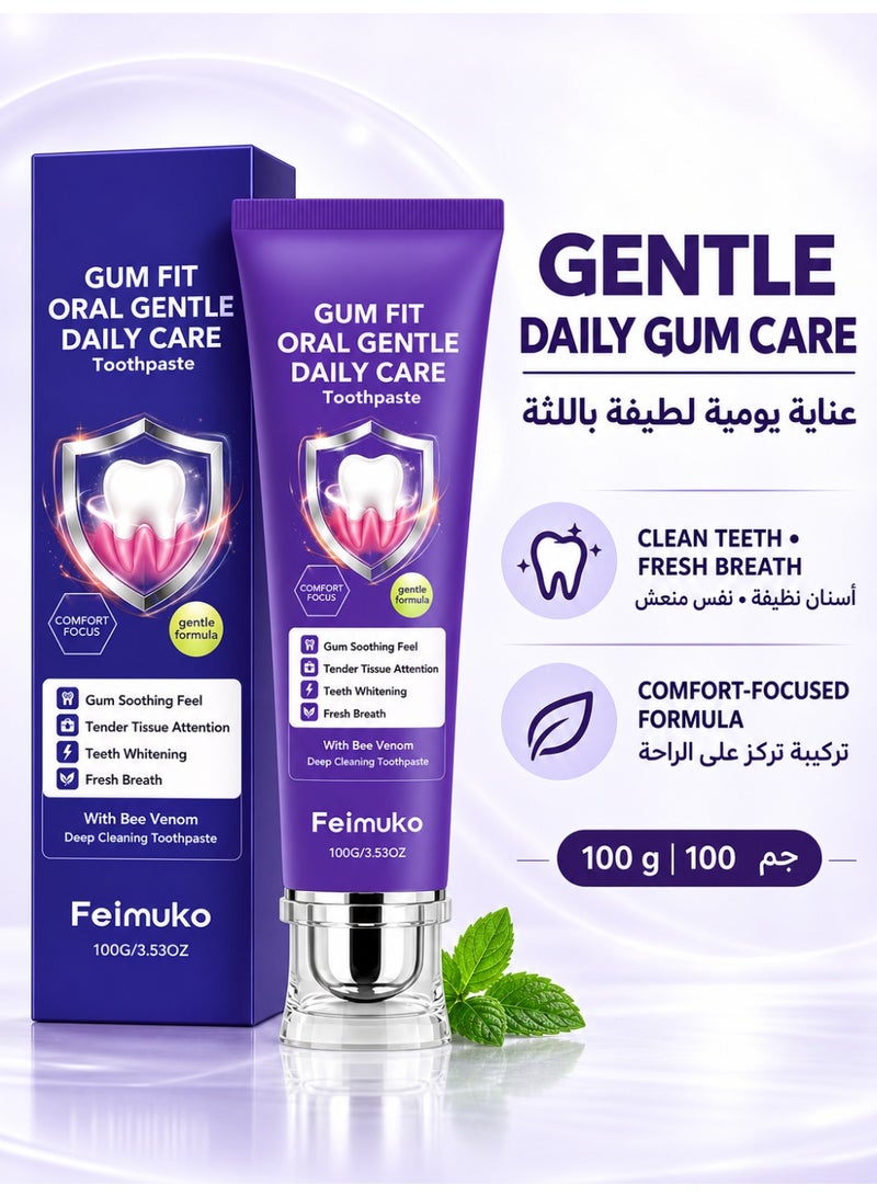Feimuko Gum Fit Oral Gentle Daily Care Toothpaste, Bee Venom Deep Cleaning Toothpaste for Gum Care, Teeth Whitening & Fresh Breath, 100g - Image 1