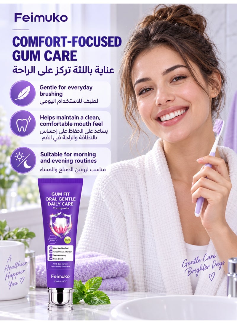 Feimuko Gum Fit Oral Gentle Daily Care Toothpaste, Bee Venom Deep Cleaning Toothpaste for Gum Care, Teeth Whitening & Fresh Breath, 100g - Image 4