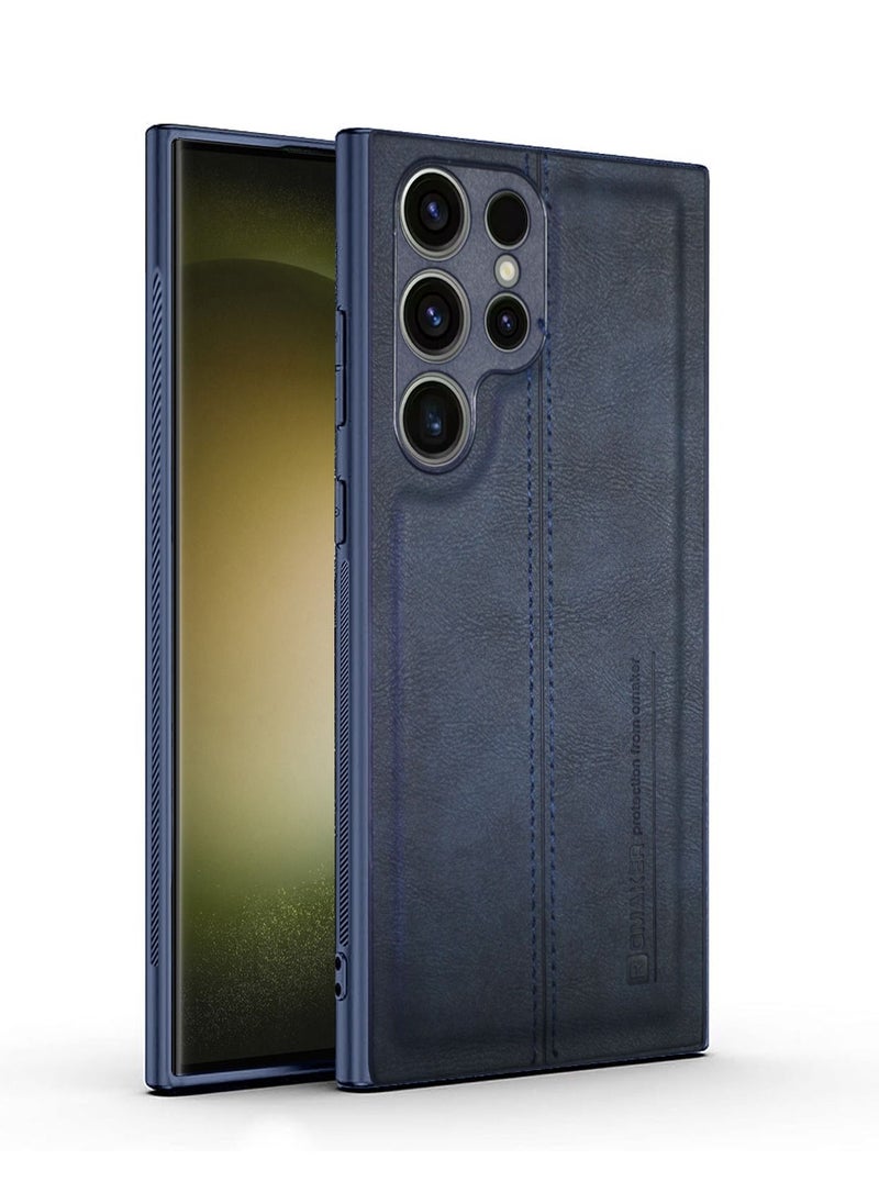 OMAKER Luxury PU Leather Shockproof Case Cover For Samsung Galaxy S23 Ultra 5G 2023 Navy Blue  - Image 1