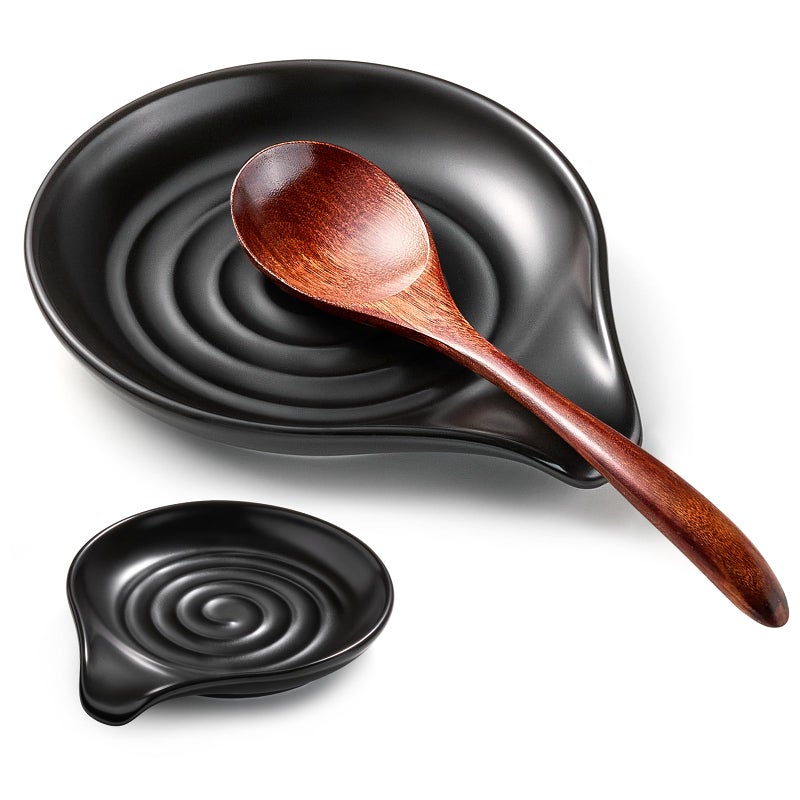 Gencywe Spoon Rest for Stove Top 61 Large Ceramic Spoon Holder for Kitchen Counter Decor HeatResistant Cooking Utensil Rest Coffee Spoon Holder Black Kitchen Spoon Rest for Spoon Ladle Spatula